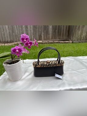 Black leather leopard clutch with Gold/topaz  & Black Swarovski crystals NWT